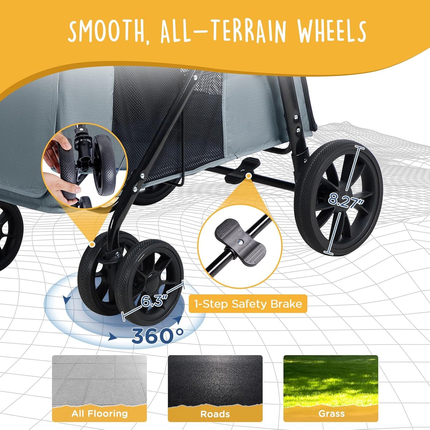 Scout 4-Wheel Pet Stroller for Small & Medium Dogs – Foldable Dog Stroller with Adjustable Mesh Windows, Shade, Swivel Front Wheels & Rear Brake