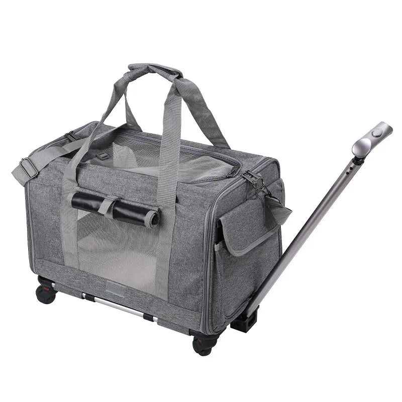 Rolling Pet Carrier for Small Dogs & Cats – Airline Approved, Foldable 2-in-1 Dog Carrier & Pet Stroller for Pets Up to 15 lbs