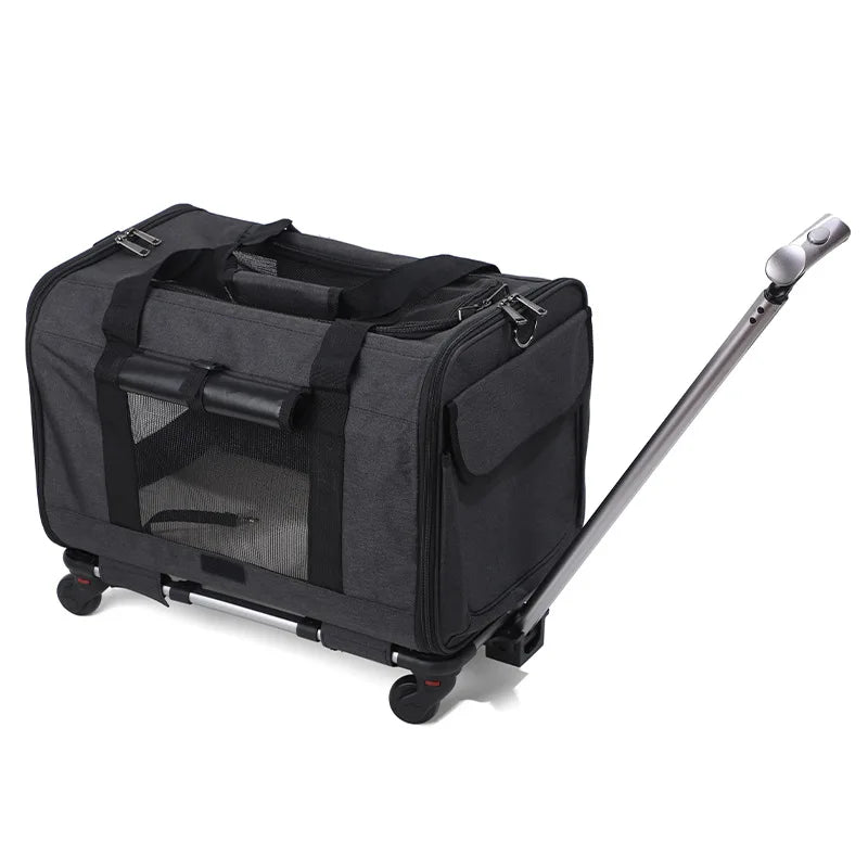 Rolling Pet Carrier for Small Dogs & Cats – Airline Approved, Foldable 2-in-1 Dog Carrier & Pet Stroller for Pets Up to 15 lbs