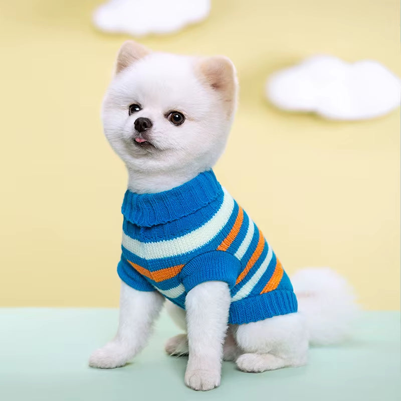 Cute Pet Warm Autumn and Winter Striped Sweater with Elastic Two Legged Collar Knitted Woolen Clothes for Dogs and Cats