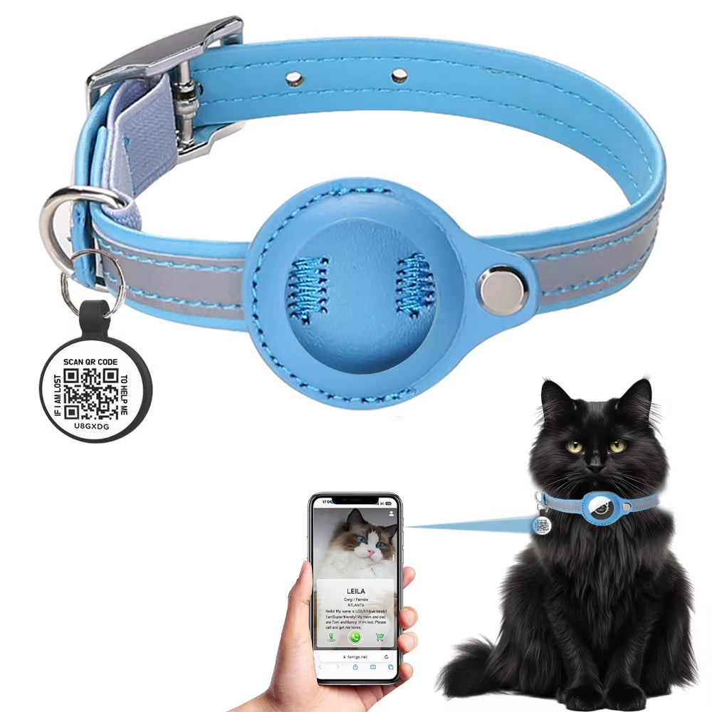 Smart Cat Collar with AirTag Holder & QR ID Tag - GPS Tracker Collar with Reflective Safety Strap