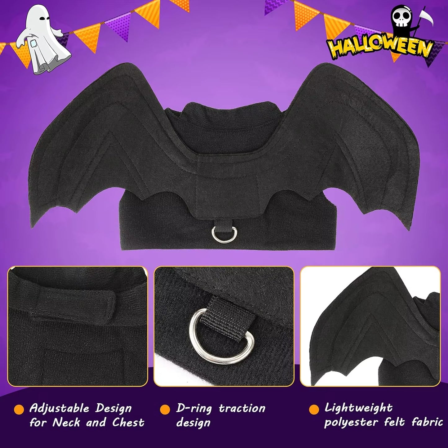 TONG Cat Halloween Costume Bell Halloween Bat Wings Pet Costumes for Small Dogs Cats Halloween Party Small