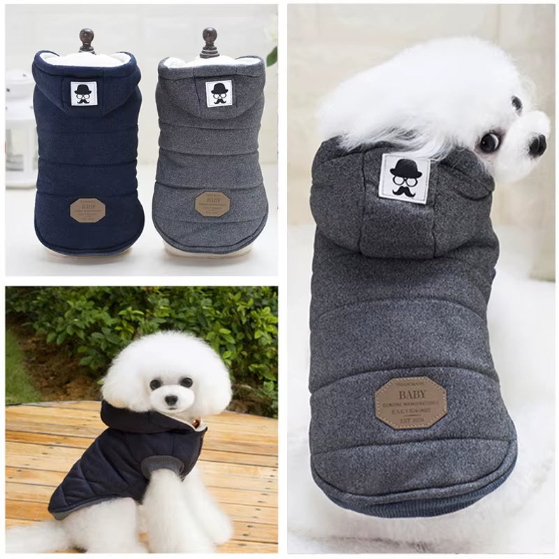 Small Dog Clothes Winter Warm Hoodie - Cotton Pet Coat Jacket for Chihuahua, Pug, Yorkie, Cat - Puppy Clothing with Hood