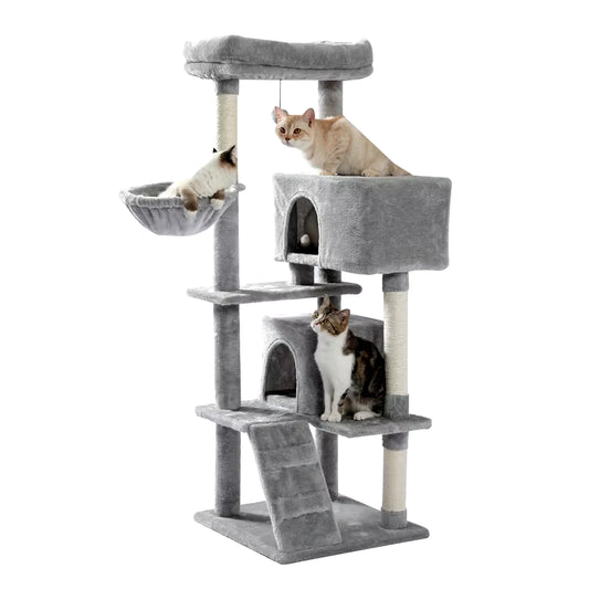 Multi-Level Cat Tree Tower with Condo, Scratching Posts, Cozy Perches & Hanging Ball Toy – Stable Luxury Cat Play House