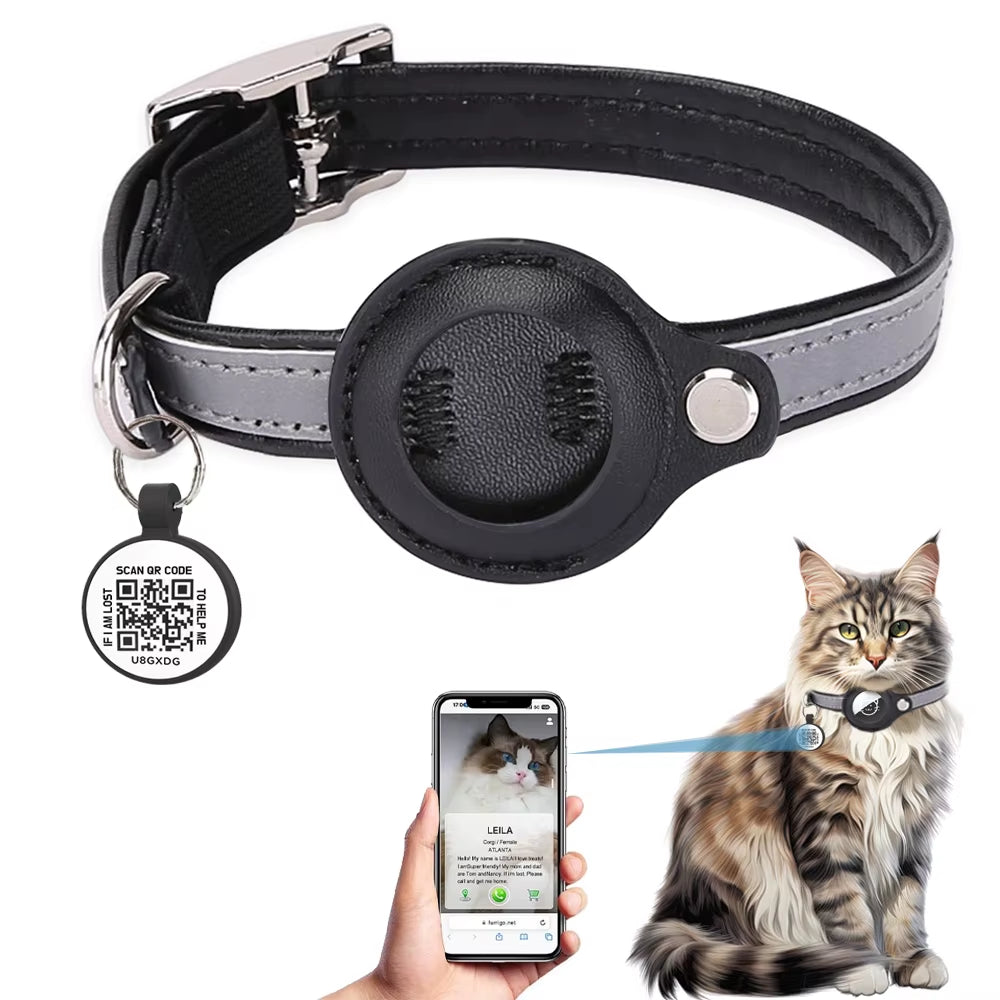 Smart Cat Collar with AirTag Holder & QR ID Tag - GPS Tracker Collar with Reflective Safety Strap
