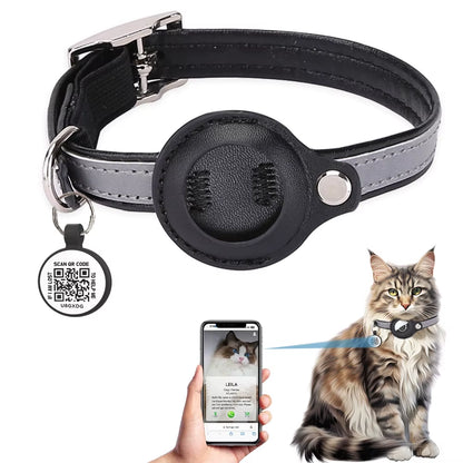 Smart Cat Collar with AirTag Holder & QR ID Tag - GPS Tracker Collar with Reflective Safety Strap