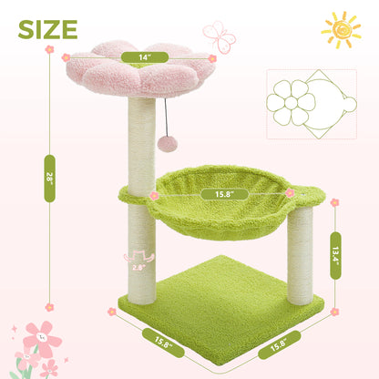 Pink Cat Scratching Post with Sisal Rope Cat Scratcher Tree Towel with Comfortable Spacious Hammock Cats Climbing Frame