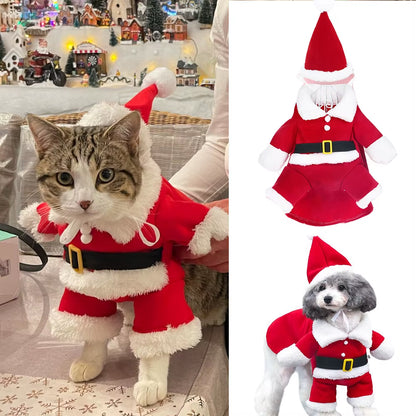Cat Christmas Costume Santa Claus Outfit - Funny Holiday Pet Clothes for Cats, Kittens & Small Dogs, Xmas Party Gift
