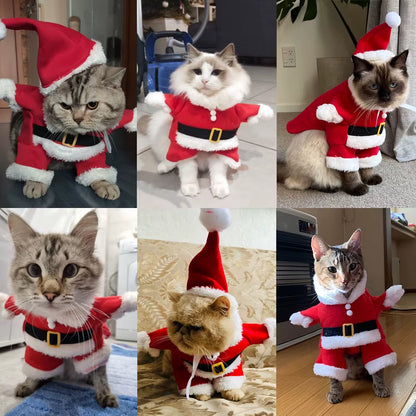 Cat Christmas Costume Santa Claus Outfit - Funny Holiday Pet Clothes for Cats, Kittens & Small Dogs, Xmas Party Gift