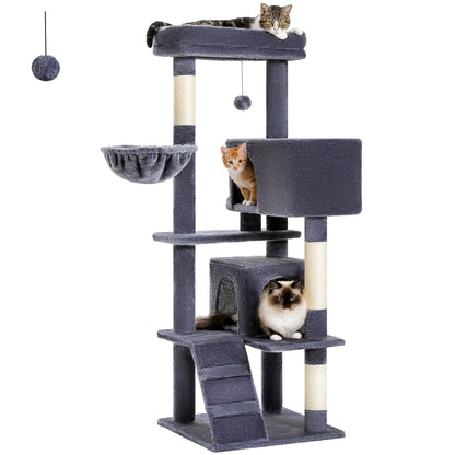 Multi-Level Cat Tree Tower with Condo, Scratching Posts, Cozy Perches & Hanging Ball Toy – Stable Luxury Cat Play House