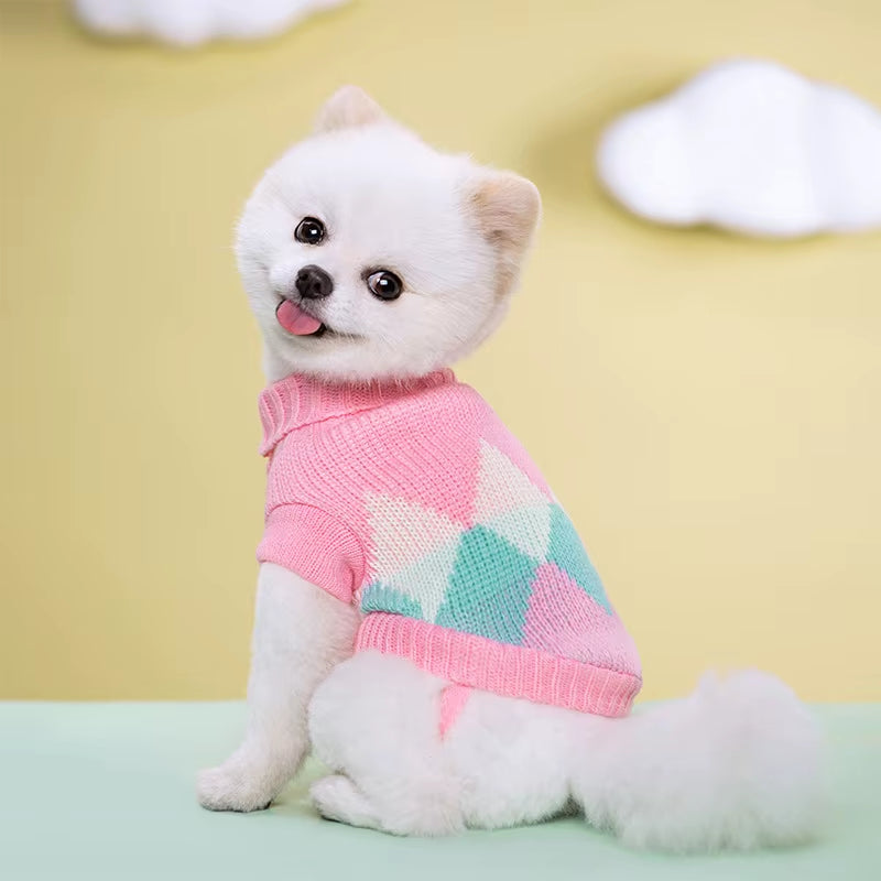 Cute Pet Warm Autumn and Winter Striped Sweater with Elastic Two Legged Collar Knitted Woolen Clothes for Dogs and Cats