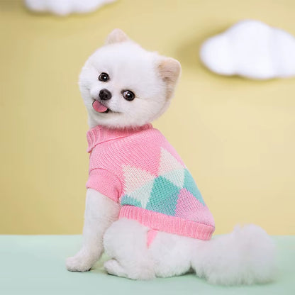 Cute Pet Warm Autumn and Winter Striped Sweater with Elastic Two Legged Collar Knitted Woolen Clothes for Dogs and Cats