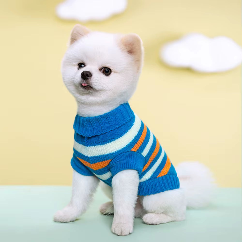 Cute Pet Warm Autumn and Winter Striped Sweater with Elastic Two Legged Collar Knitted Woolen Clothes for Dogs and Cats