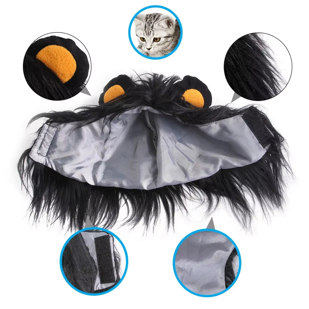 Lion Mane Dog Costume – Realistic Pet Wig for Small Dogs & Cats | Funny Halloween Cosplay Headgear & Pet Supplies
