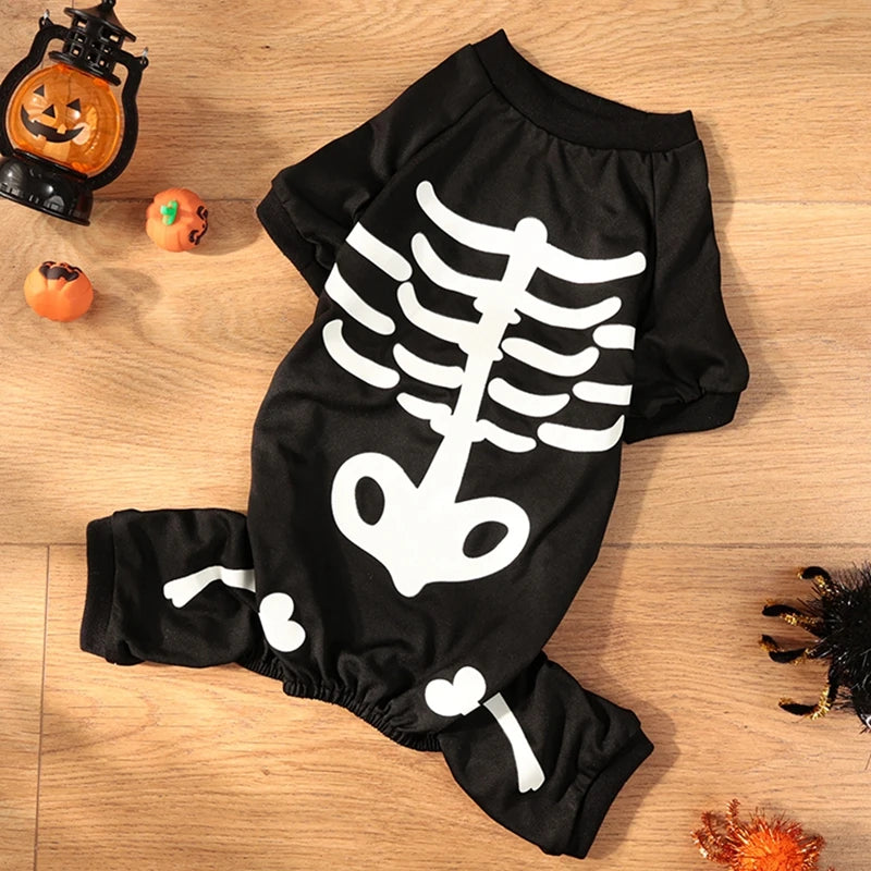 Pet Jumpsuit Halloween Skeleton Dog Costumes Clothes Apparel for Puppy Dog Cat Puppies