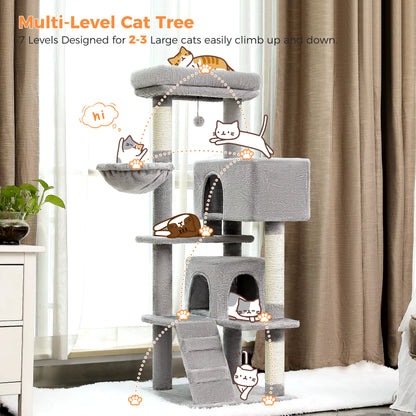 Multi-Level Cat Tree Tower with Condo, Scratching Posts, Cozy Perches & Hanging Ball Toy – Stable Luxury Cat Play House