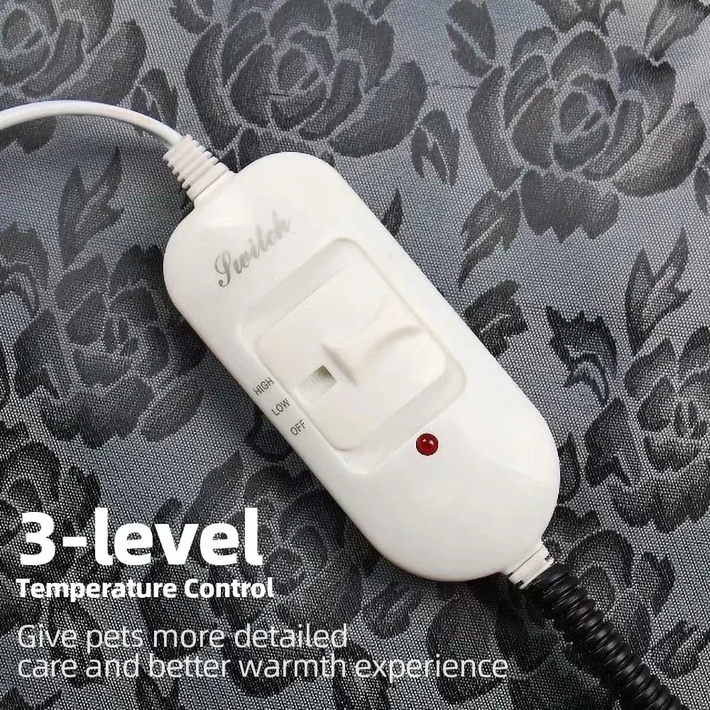 Pet Heating Pad for Dogs & Cats | Electric Waterproof Warming Bed with 3-Level Temperature Control, Anti-Bite Cord & Soft PU Oxford Cover