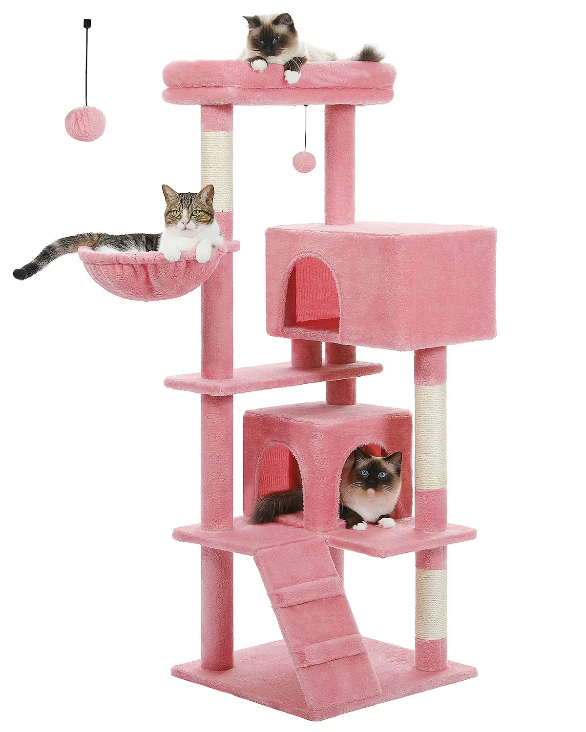 Multi-Level Cat Tree Tower with Condo, Scratching Posts, Cozy Perches & Hanging Ball Toy – Stable Luxury Cat Play House