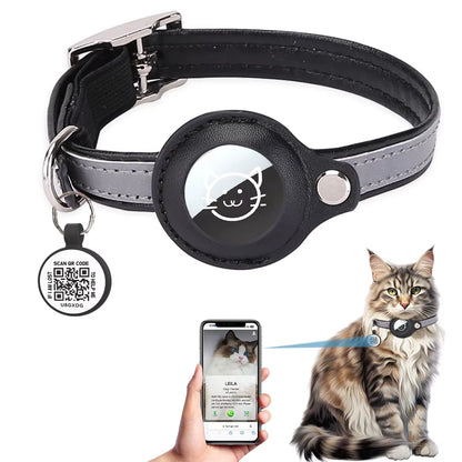 Smart Cat Collar with AirTag Holder & QR ID Tag - GPS Tracker Collar with Reflective Safety Strap