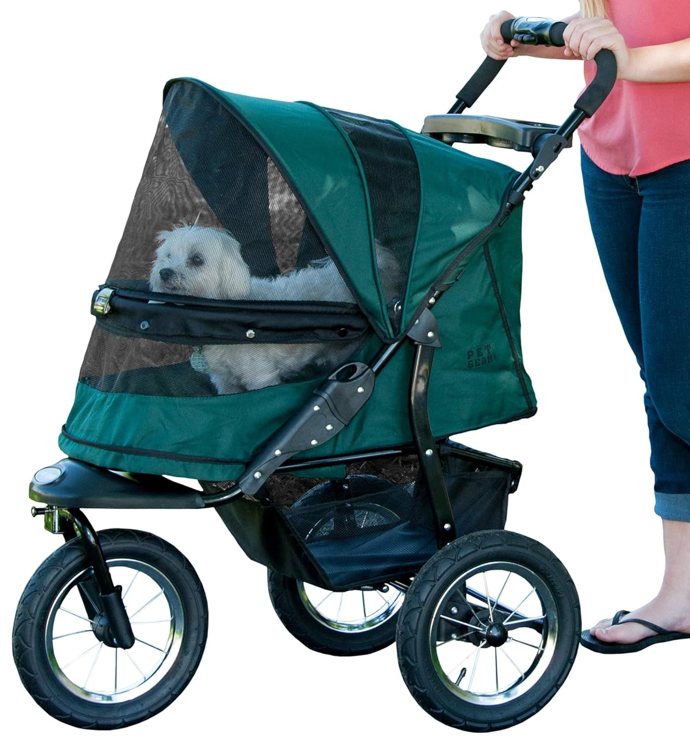 Pet Gear No-Zip Jogger Stroller for Cats & Dogs – Zipperless Entry, Airless Tires, One-Hand Fold, Cup Holder & Storage Basket, Hunter