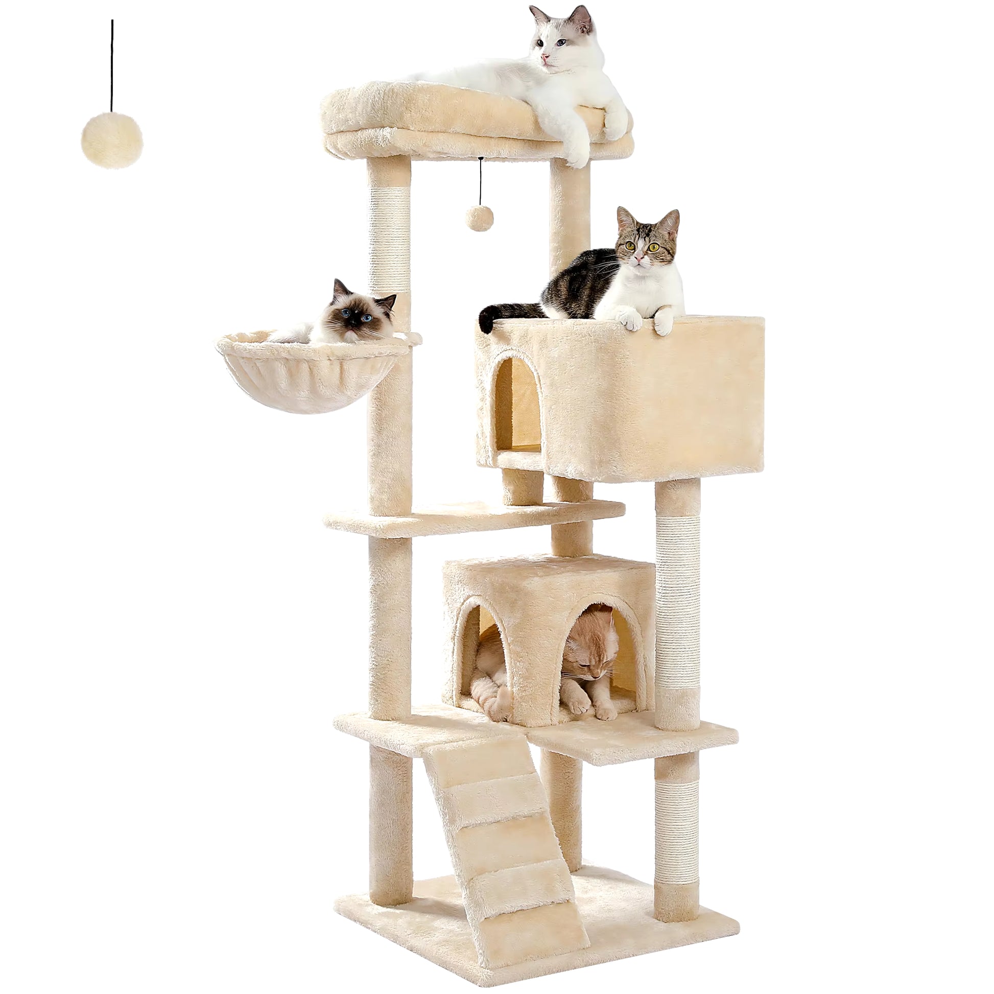Multi-Level Cat Tree Tower with Condo, Scratching Posts, Cozy Perches & Hanging Ball Toy – Stable Luxury Cat Play House