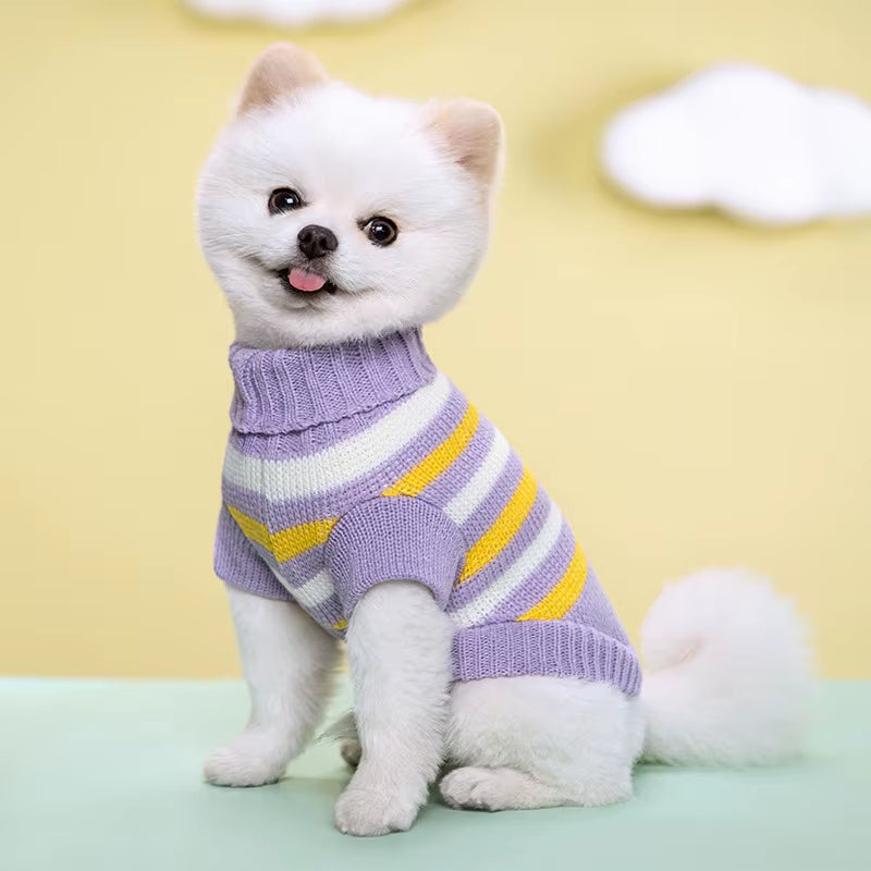 Cute Pet Warm Autumn and Winter Striped Sweater with Elastic Two Legged Collar Knitted Woolen Clothes for Dogs and Cats