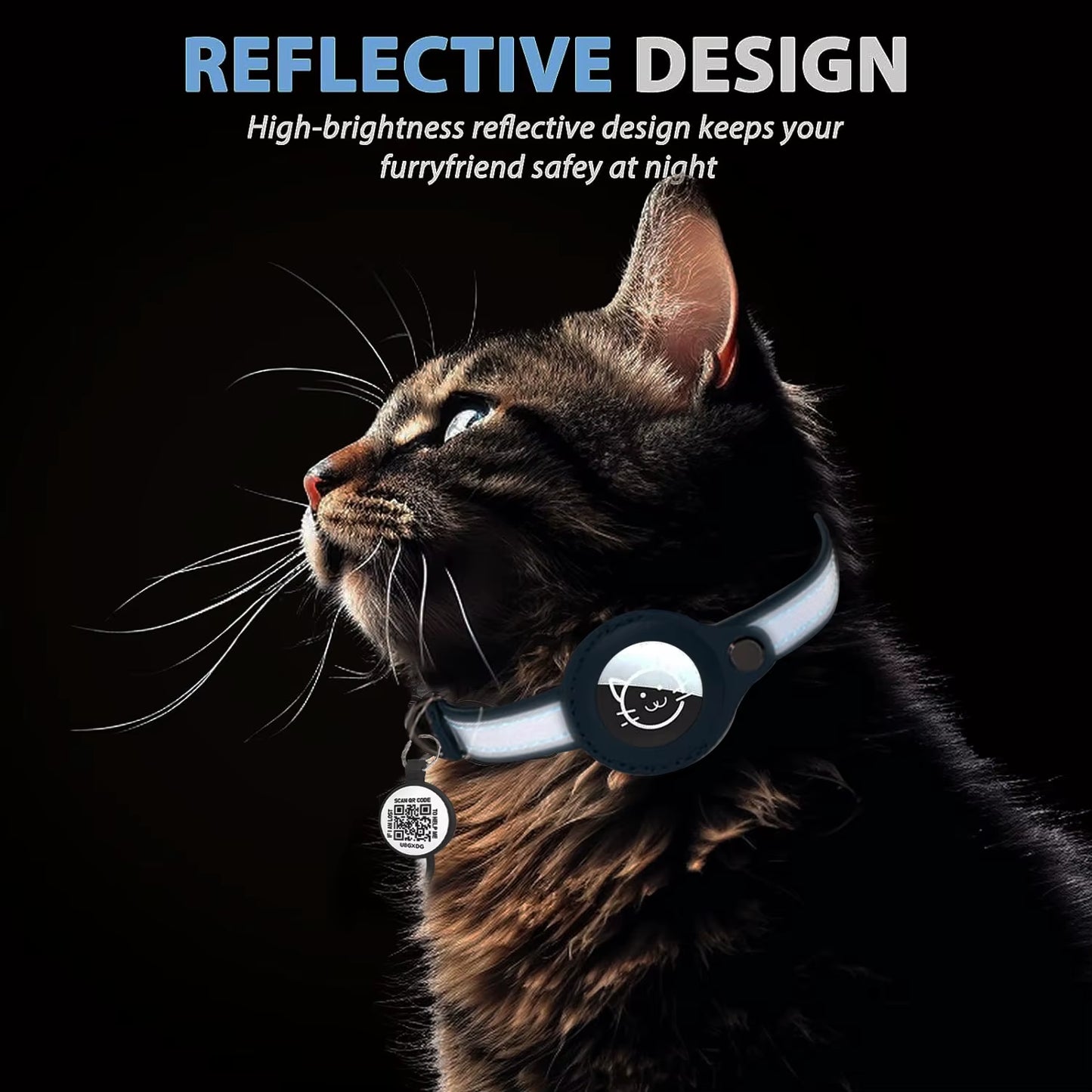 Smart Cat Collar with AirTag Holder & QR ID Tag - GPS Tracker Collar with Reflective Safety Strap