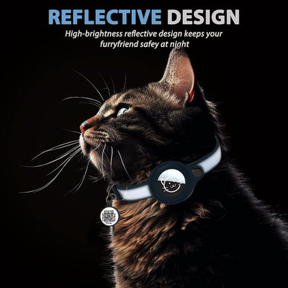 Smart Cat Collar with AirTag Holder & QR ID Tag - GPS Tracker Collar with Reflective Safety Strap