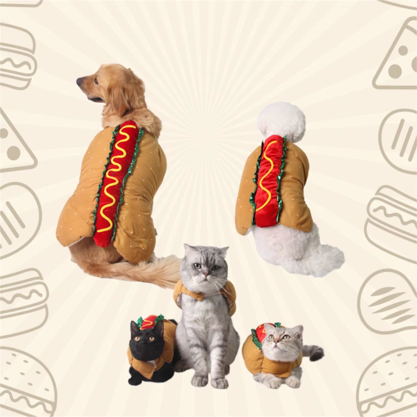Transformation Clothes for Small Dogs Dog Shirts Halloween Costumes Burger Outfit Cat Hotdog Clothes