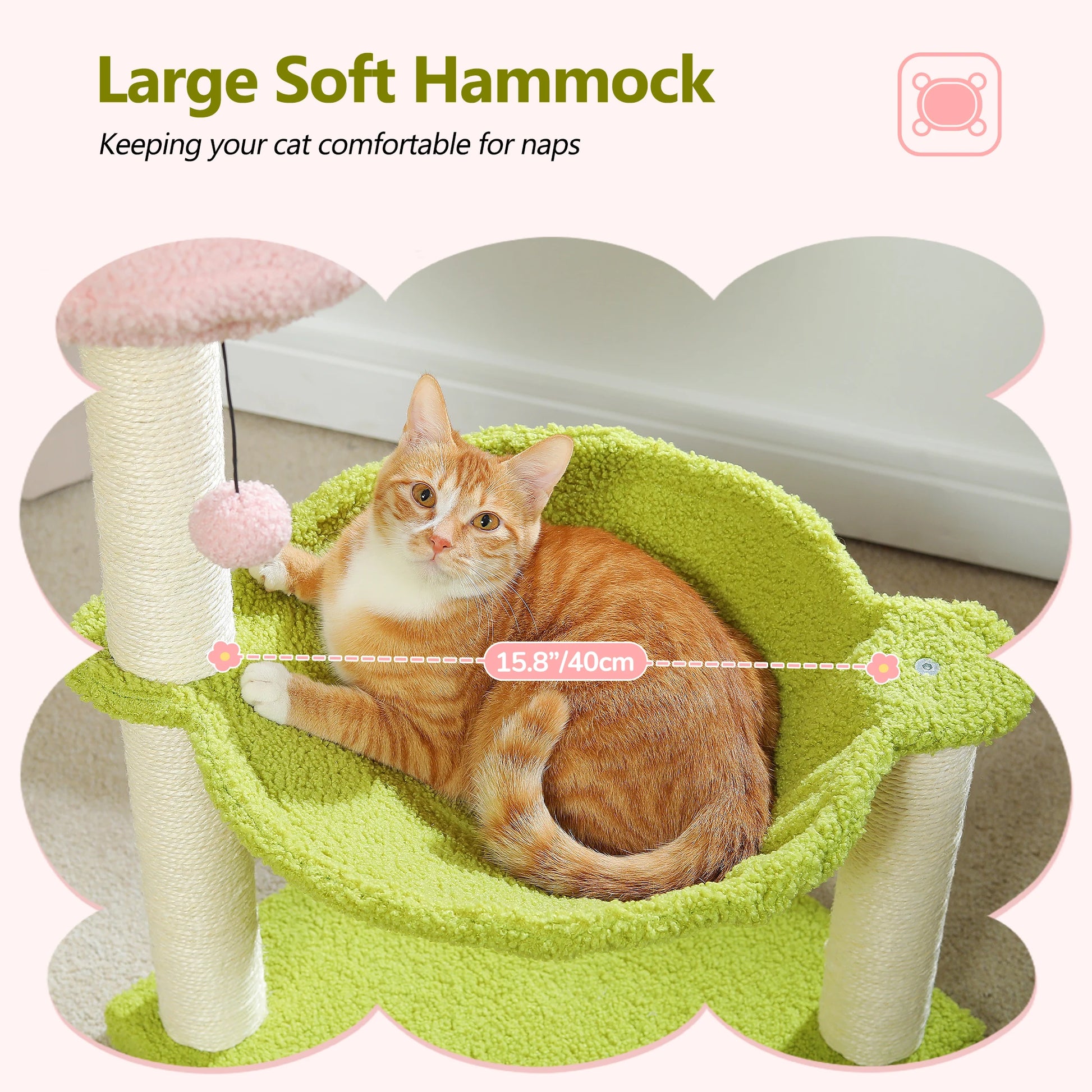 Pink Cat Scratching Post with Sisal Rope Cat Scratcher Tree Towel with Comfortable Spacious Hammock Cats Climbing Frame