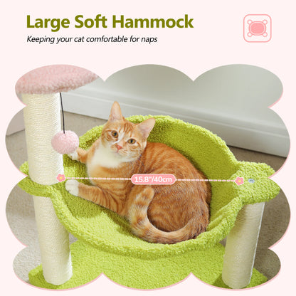 Pink Cat Scratching Post with Sisal Rope Cat Scratcher Tree Towel with Comfortable Spacious Hammock Cats Climbing Frame