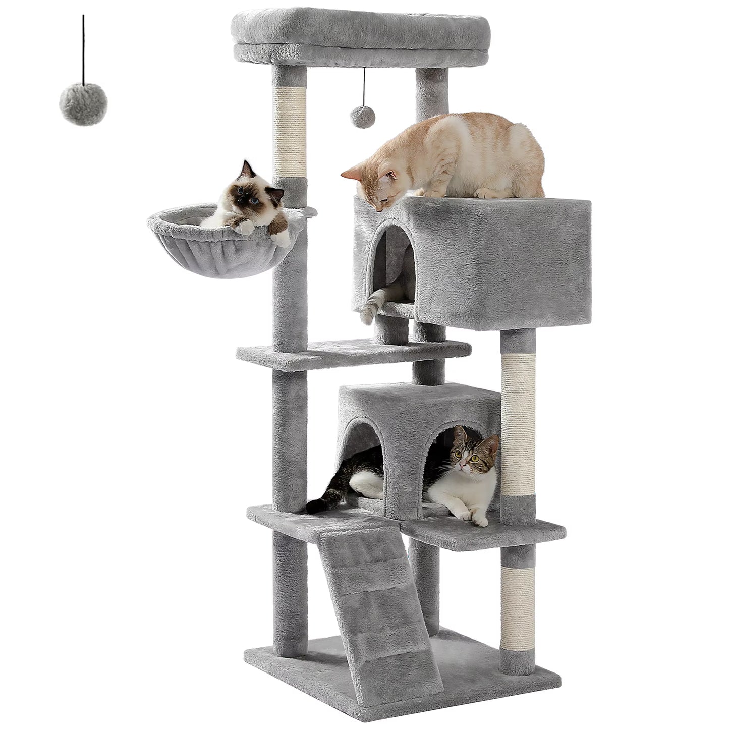 Multi-Level Cat Tree Tower with Condo, Scratching Posts, Cozy Perches & Hanging Ball Toy – Stable Luxury Cat Play House