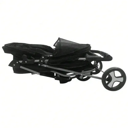 Foldable 3-Wheel Pet Stroller for Small Dogs & Cats – Rolling Strolling Cart Carrier with Storage Basketet