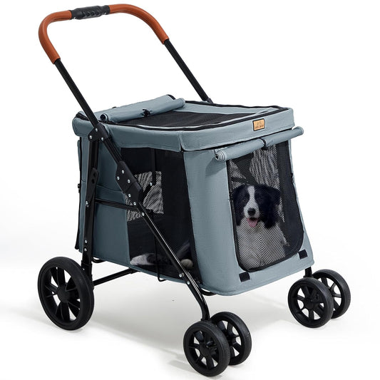 Scout 4-Wheel Pet Stroller for Small & Medium Dogs – Foldable Dog Stroller with Adjustable Mesh Windows, Shade, Swivel Front Wheels & Rear Brake