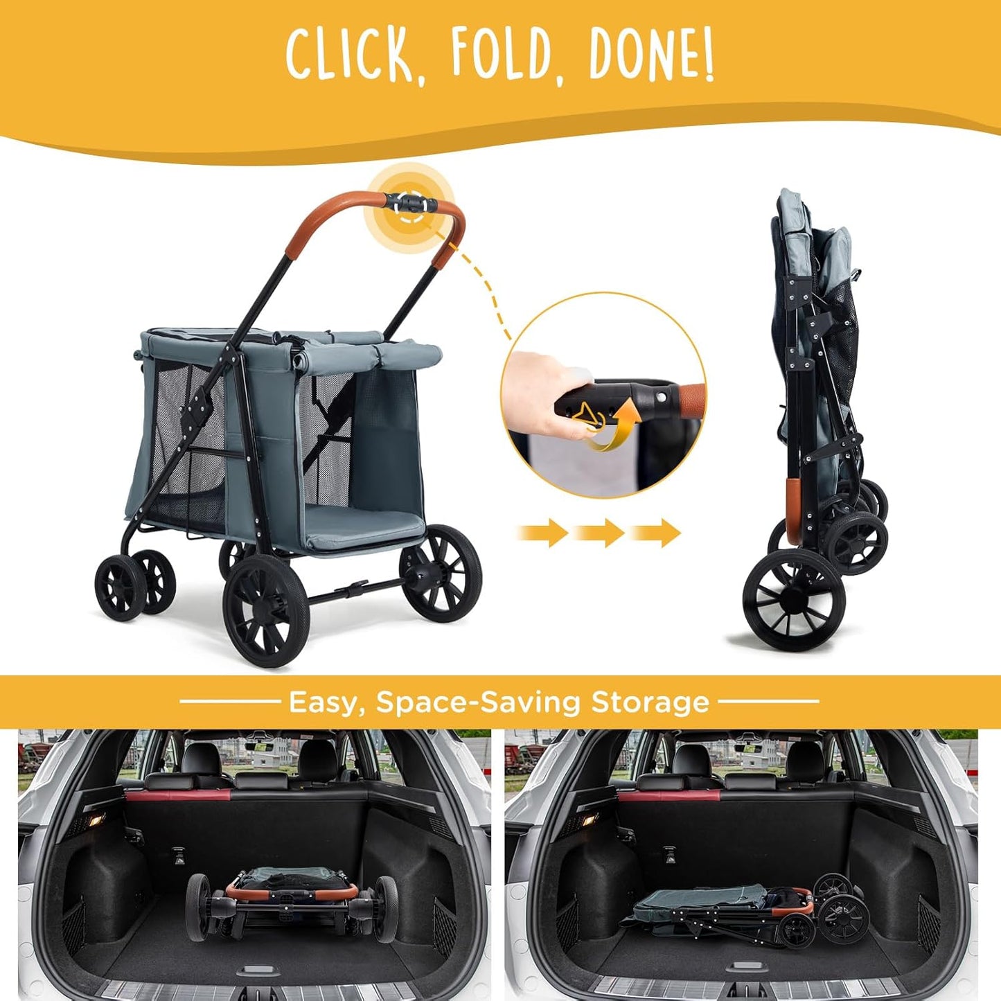 Scout 4-Wheel Pet Stroller for Small & Medium Dogs – Foldable Dog Stroller with Adjustable Mesh Windows, Shade, Swivel Front Wheels & Rear Brake