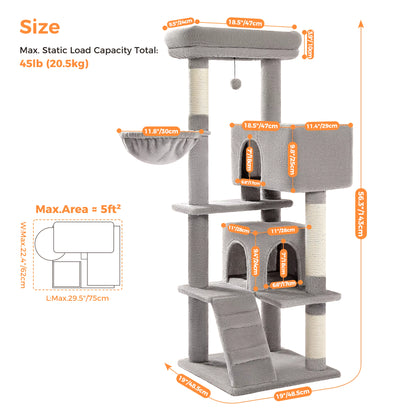Multi-Level Cat Tree Tower with Condo, Scratching Posts, Cozy Perches & Hanging Ball Toy – Stable Luxury Cat Play House
