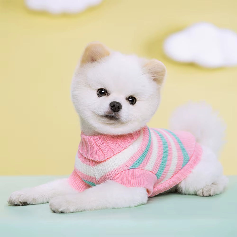 Cute Pet Warm Autumn and Winter Striped Sweater with Elastic Two Legged Collar Knitted Woolen Clothes for Dogs and Cats