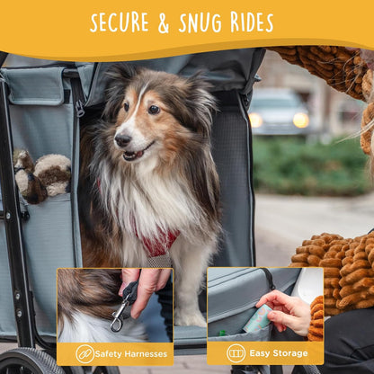 Scout 4-Wheel Pet Stroller for Small & Medium Dogs – Foldable Dog Stroller with Adjustable Mesh Windows, Shade, Swivel Front Wheels & Rear Brake
