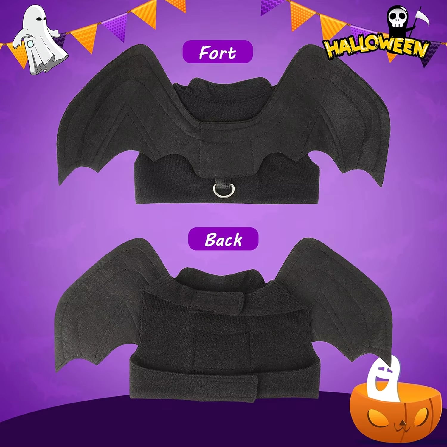 TONG Cat Halloween Costume Bell Halloween Bat Wings Pet Costumes for Small Dogs Cats Halloween Party Small