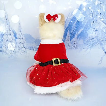 Christmas Pet Dress for Small Middle Dogs Kitten Skirt Puppy Fleece Dress Xmas Clothes Chihuahua Poodle French Bulldog Outfits