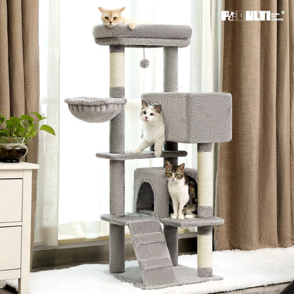 Multi-Level Cat Tree Tower with Condo, Scratching Posts, Cozy Perches & Hanging Ball Toy – Stable Luxury Cat Play House