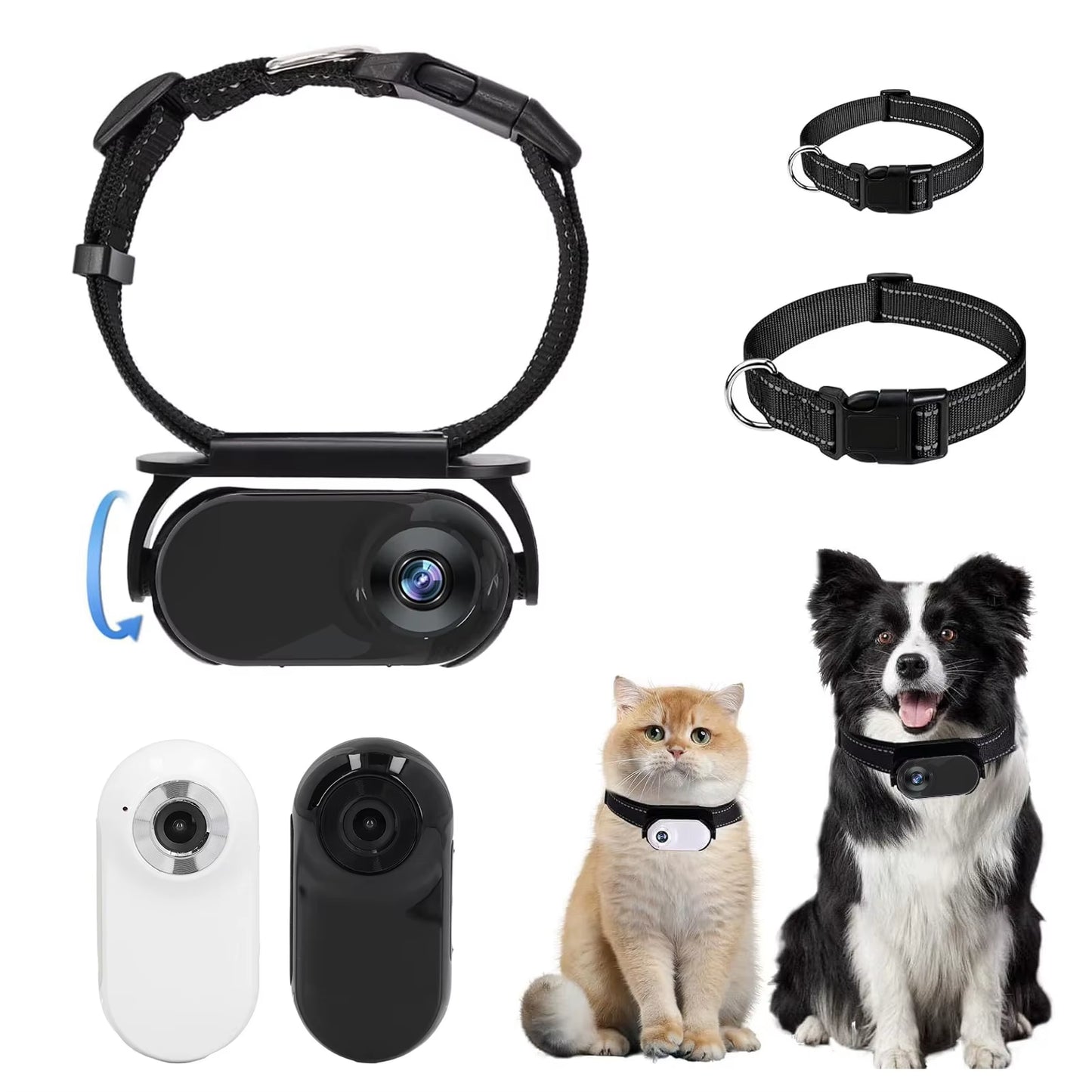 Pet Collar Camera for Cats & Dogs – 120° Wide Angle Lens, OTG Video Recording, Adjustable Magnetic Clip, Outdoor Adventure Camera