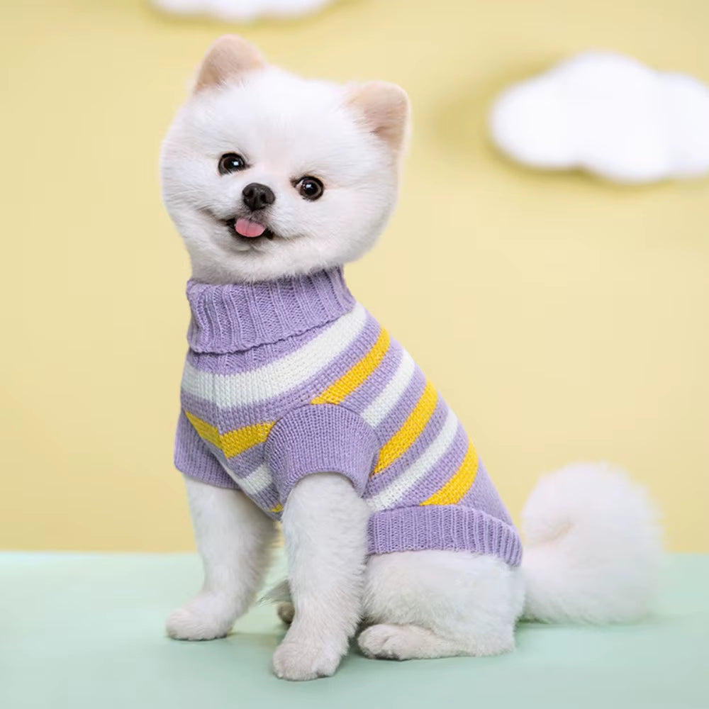 Cute Pet Warm Autumn and Winter Striped Sweater with Elastic Two Legged Collar Knitted Woolen Clothes for Dogs and Cats
