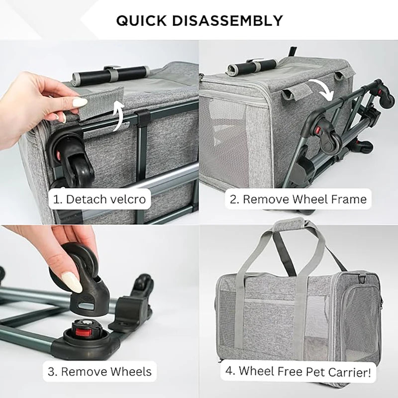 Rolling Pet Carrier for Small Dogs & Cats – Airline Approved, Foldable 2-in-1 Dog Carrier & Pet Stroller for Pets Up to 15 lbs