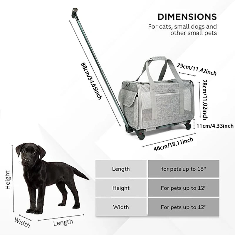 Rolling Pet Carrier for Small Dogs & Cats – Airline Approved, Foldable 2-in-1 Dog Carrier & Pet Stroller for Pets Up to 15 lbs