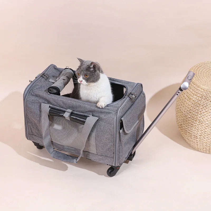 Rolling Pet Carrier for Small Dogs & Cats – Airline Approved, Foldable 2-in-1 Dog Carrier & Pet Stroller for Pets Up to 15 lbs