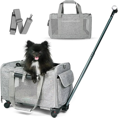 Rolling Pet Carrier for Small Dogs & Cats – Airline Approved, Foldable 2-in-1 Dog Carrier & Pet Stroller for Pets Up to 15 lbs
