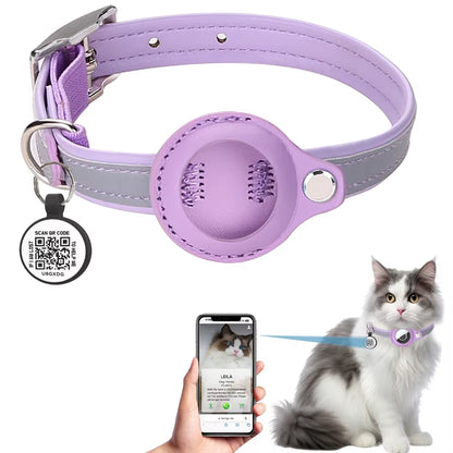 Smart Cat Collar with AirTag Holder & QR ID Tag - GPS Tracker Collar with Reflective Safety Strap