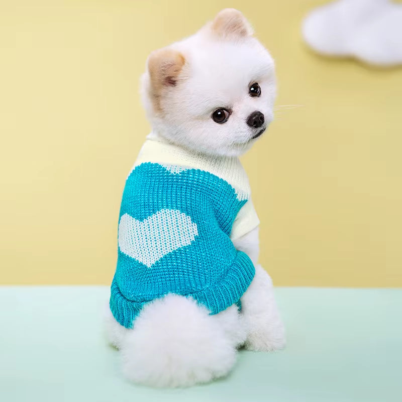 Cute Pet Warm Autumn and Winter Striped Sweater with Elastic Two Legged Collar Knitted Woolen Clothes for Dogs and Cats