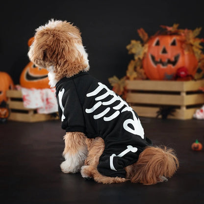 Pet Jumpsuit Halloween Skeleton Dog Costumes Clothes Apparel for Puppy Dog Cat Puppies
